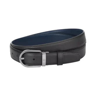 Boucle en fer à cheval noire/bleue Ceinture en cuir réversible 30 mm