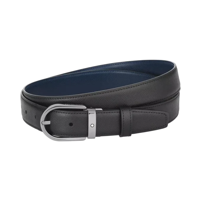 Boucle en fer à cheval noire/bleue Ceinture en cuir réversible 30 mm