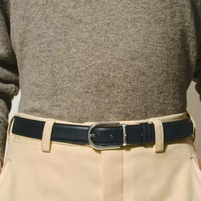 Boucle en fer à cheval noire/bleue Ceinture en cuir réversible 30 mm