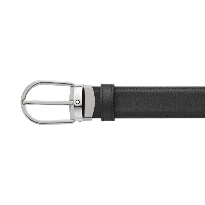 Boucle en fer à cheval noire/bleue Ceinture en cuir réversible 30 mm