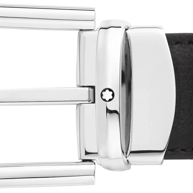 Boucle en fer à cheval noire/bleue Ceinture en cuir réversible 30 mm