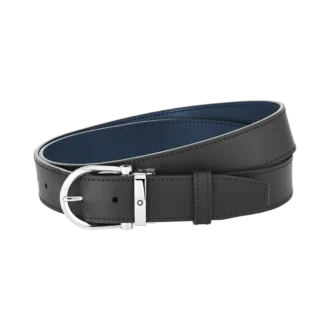 Boucle en fer à cheval noire/bleue Ceinture en cuir réversible 35 mm