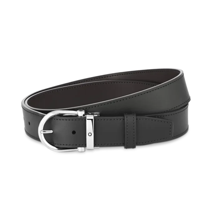 Boucle en fer à cheval noire/marron Ceinture en cuir réversible 35 mm