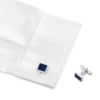 Boutons de manchette rectangulaires en acier inoxydable avec incrustation bleue à motifs
