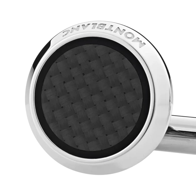 Boutons de manchette ronds en acier inoxydable avec incrustation à motif carbone