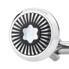 Boutons de manchette ronds en acier inoxydable avec motif rayons et emblème en nacre représentant un sommet enneigé