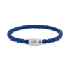 Bracelet en acier à 3 anneaux et cuir bleu