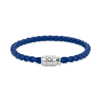 Bracelet en acier à 3 anneaux et cuir bleu