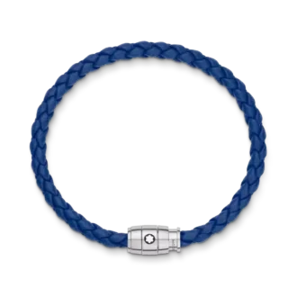 Bracelet en acier à 3 anneaux et cuir bleu