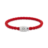 Bracelet en acier à 3 anneaux et cuir rouge