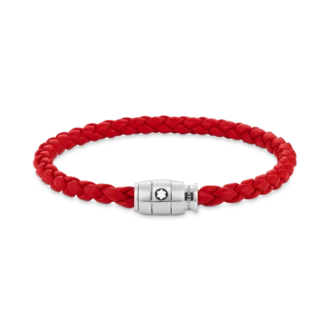 Bracelet en acier à 3 anneaux et cuir rouge