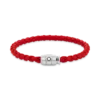 Bracelet en acier à 3 anneaux et cuir rouge