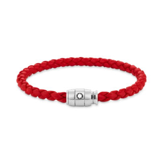 Bracelet en acier à 3 anneaux et cuir rouge