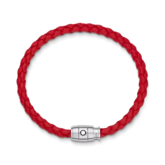 Bracelet en acier à 3 anneaux et cuir rouge
