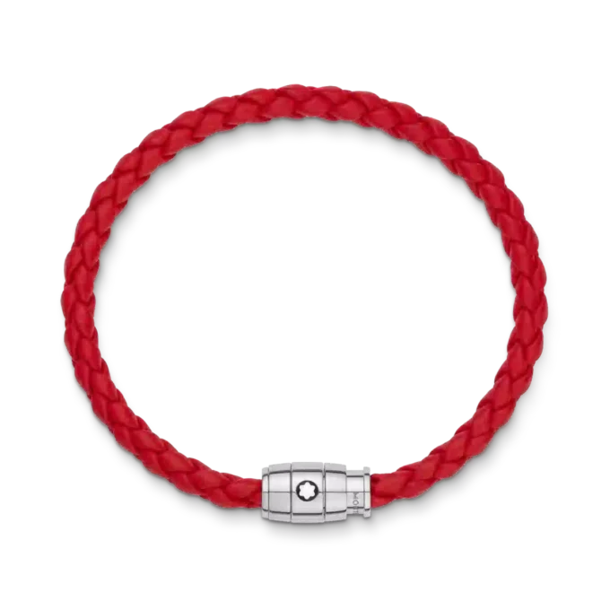 Bracelet en acier à 3 anneaux et cuir rouge