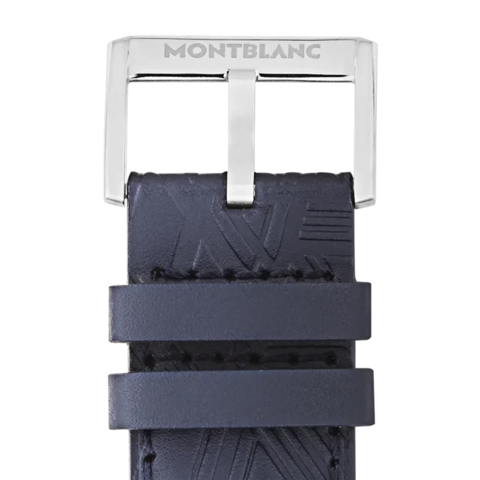 Bracelet en cuir de veau bleu avec boucle ardillon grise