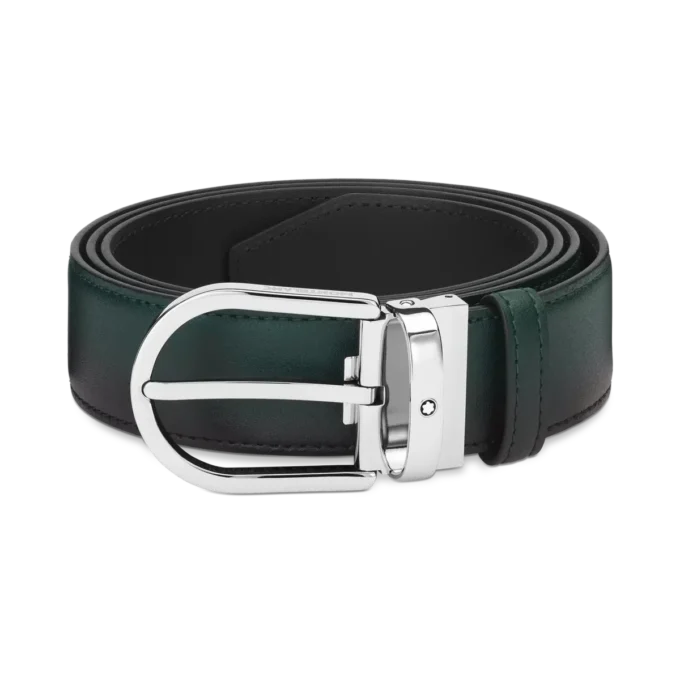 Ceinture en cuir 35 mm avec boucle en fer à cheval sfumato vert britannique