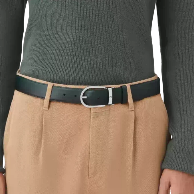 Ceinture en cuir 35 mm avec boucle en fer à cheval sfumato vert britannique