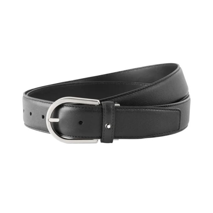 Ceinture en cuir gris 35 mm avec boucle en fer à cheval