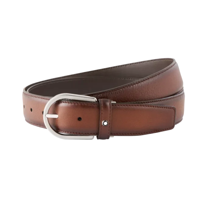 Ceinture en cuir marron 35 mm avec boucle en fer à cheval