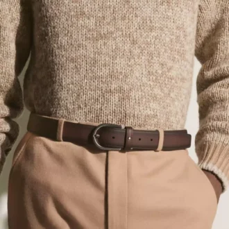 Ceinture en cuir marron 35 mm avec boucle en fer à cheval