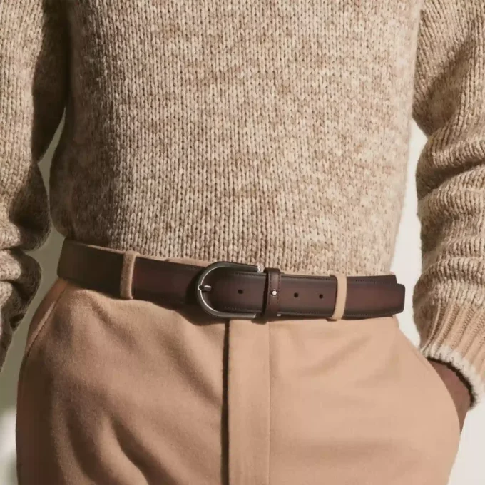 Ceinture en cuir marron 35 mm avec boucle en fer à cheval