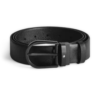 Ceinture en cuir noir 35 mm avec boucle en fer à cheval