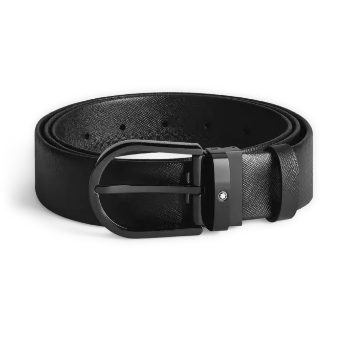 Ceinture en cuir noir 35 mm avec boucle en fer à cheval