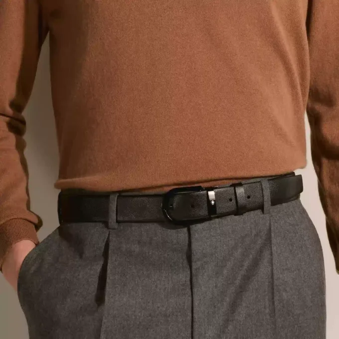 Ceinture en cuir noir 35 mm avec boucle en fer à cheval