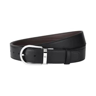 Ceinture en cuir noir/beige 35 mm avec boucle en fer à cheval