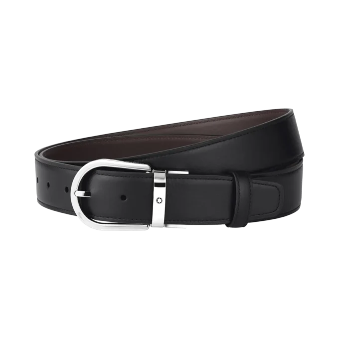 Ceinture en cuir noir/beige 35 mm avec boucle en fer à cheval