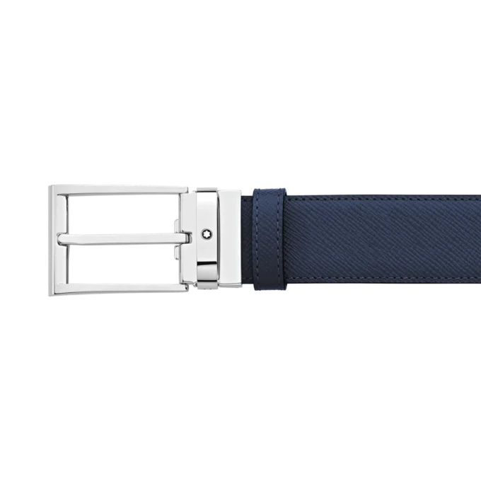 Ceinture réversible en cuir noir/bleu 35 mm