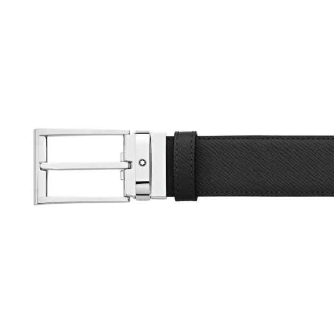 Ceinture réversible en cuir noir/bleu 35 mm