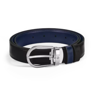 Ceinture réversible en cuir noir/bleu encre 30 mm avec boucle en fer à cheval