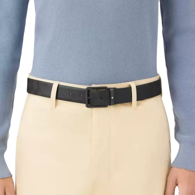 Ceinture réversible en cuir noir imprimé/noir uni 35 mm