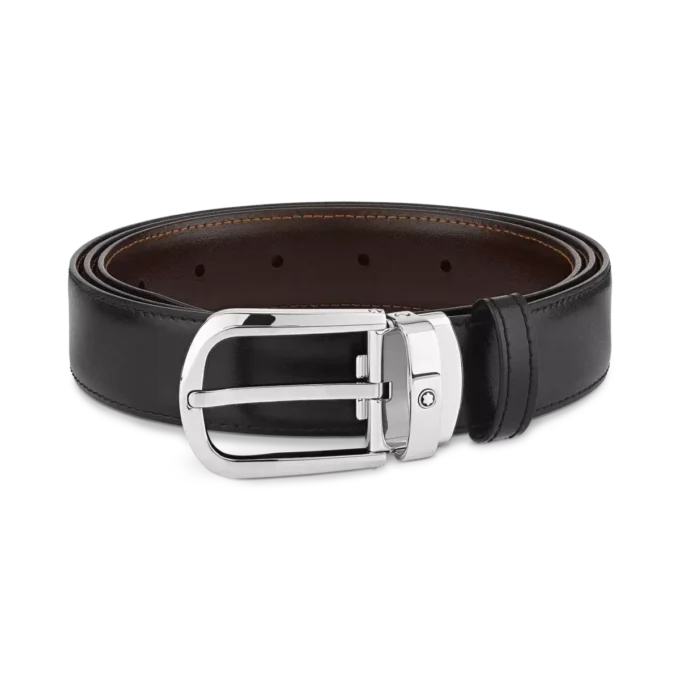 Ceinture réversible en cuir noir/marron 30 mm avec boucle en fer à cheval