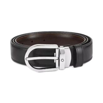 Ceinture réversible en cuir noir/marron 30 mm avec boucle en fer à cheval