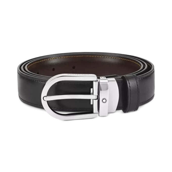 Ceinture réversible en cuir noir/marron 30 mm avec boucle en fer à cheval