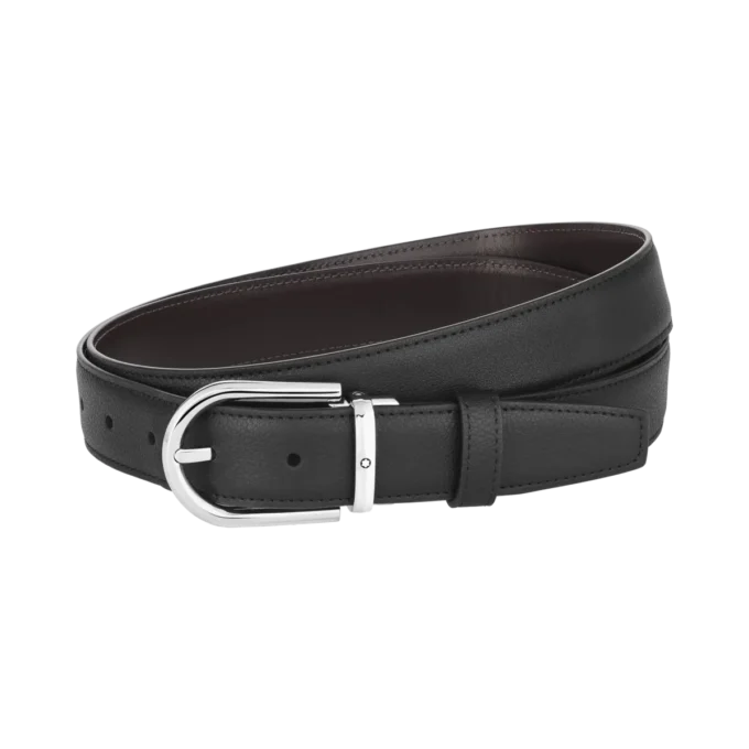 Ceinture réversible en cuir noir/marron 30 mm avec boucle en fer à cheval