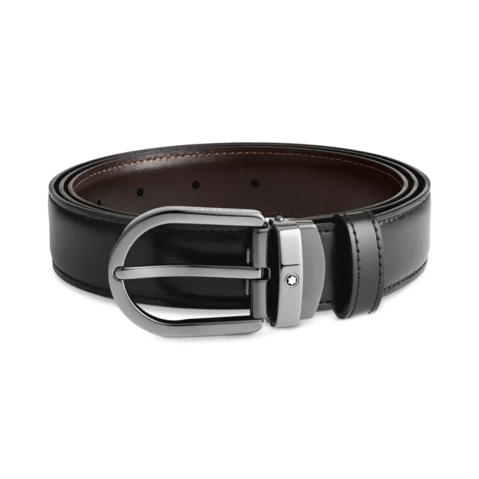 Ceinture réversible en cuir noir/marron 30 mm avec boucle en fer à cheval