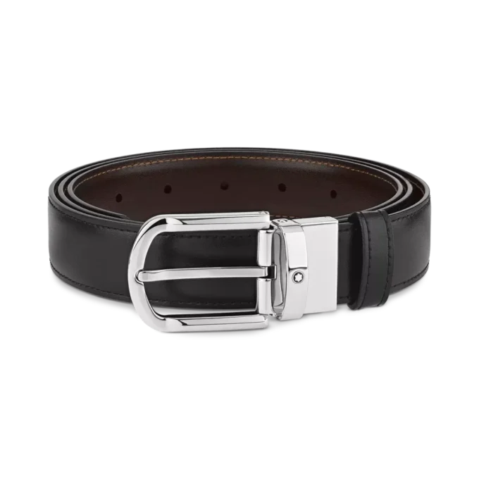 Ceinture réversible en cuir noir/marron 30 mm avec boucle en fer à cheval