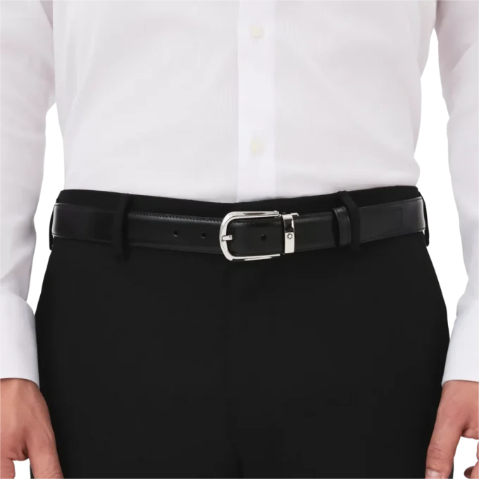 Ceinture réversible en cuir noir/marron 30 mm avec boucle en fer à cheval