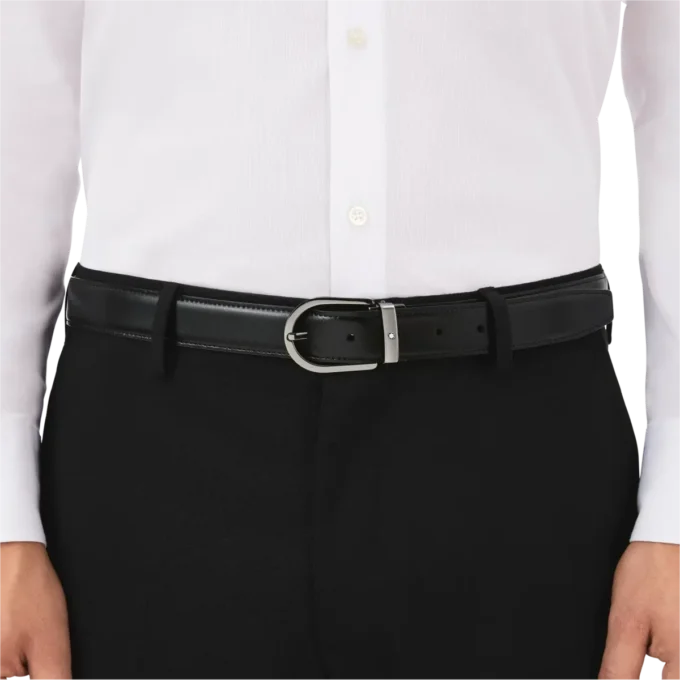 Ceinture réversible en cuir noir/marron 30 mm avec boucle en fer à cheval