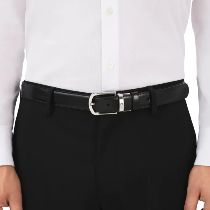 Ceinture réversible en cuir noir/marron 30 mm avec boucle en fer à cheval