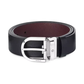 Ceinture réversible en cuir noir/mosto 35 mm avec boucle Horseshoe imprimée