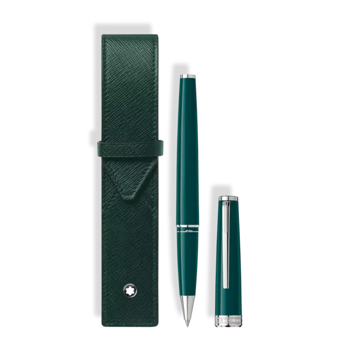 Coffret avec roller PIX Deep Green et pochette Montblanc Envelope 1-Pen