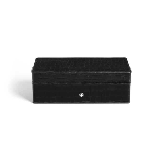 Coffret à stylos, cuir gaufré croco, noir