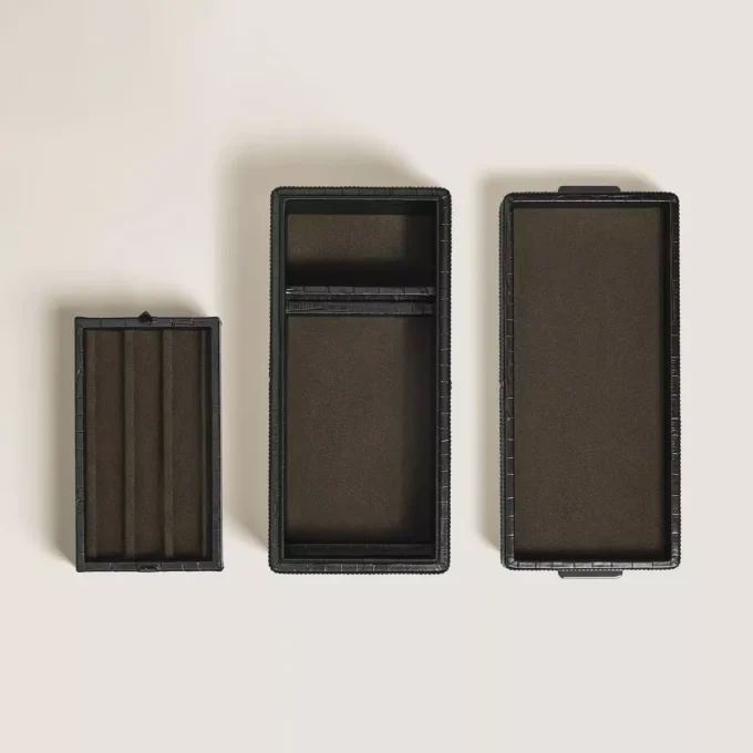 Coffret à stylos, cuir gaufré croco, noir