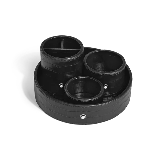 Grand plateau de bureau, cuir gaufré croco, noir