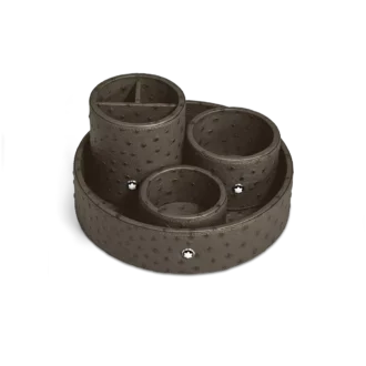 Grand plateau de bureau rond en cuir gaufré autruche